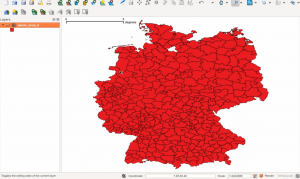 shape of local areas in Germany imported in QGIS