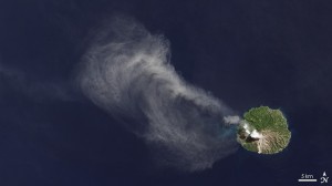 A Landsat-8 OLI image over an Indonesian volcano (image credit: NASA).