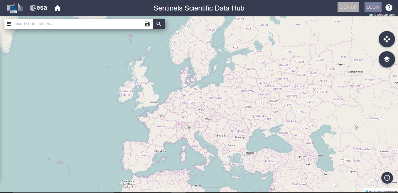Scientific datahub for Sentinel image search and download