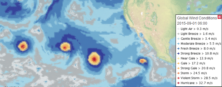 Three hurricanes in the Pacific