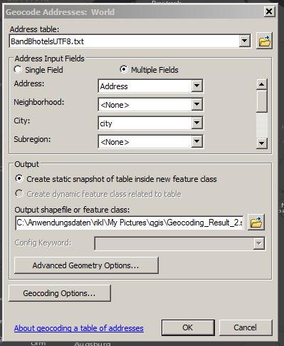 Define the properties of your file for geocoding