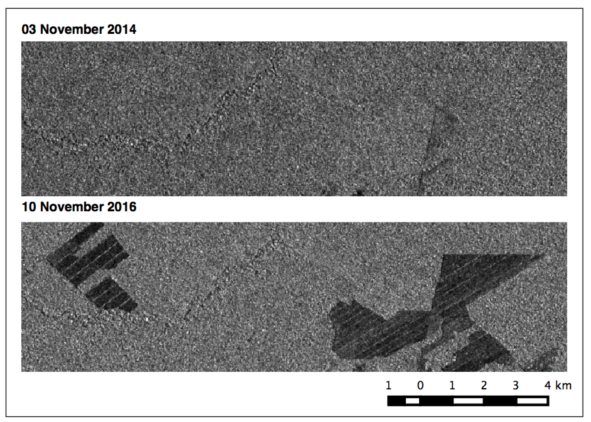 Bolivian deforestation due to sugarcane agriculture seen in Sentinel-1 imagery 
