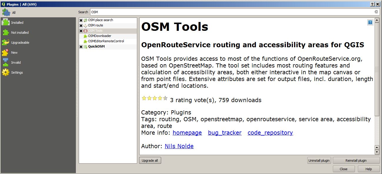 OSM tools plugin in QGIS plugin manager