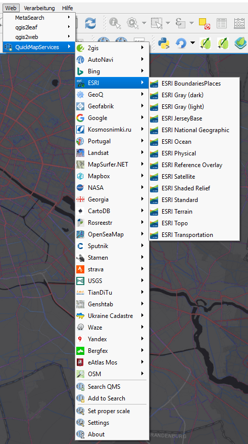 Custom basemaps in the QuickMapServices plugin for QGIS